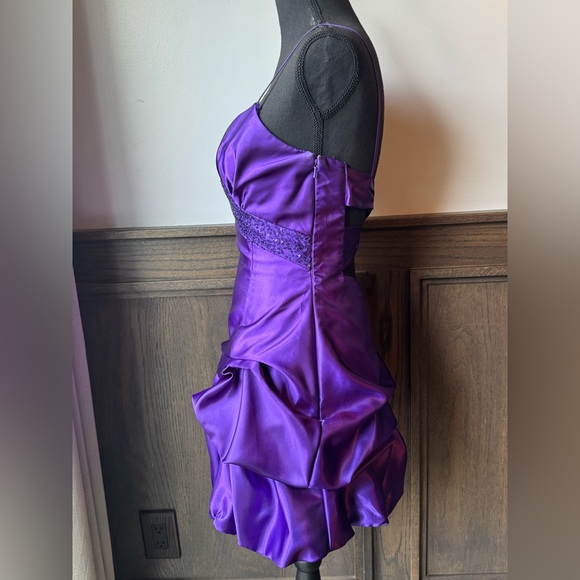Gunne Sax Jessica McClintock Purple Satin Y2K Mini Dress prom formal semiformal - Picture 3 of 9